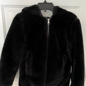 Steve Madden Girls Size 7/8 Faux Fur Black Hooded Jacket